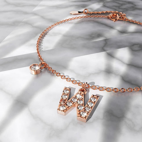 Solid 925 Sterling Silver Initial Crystal Personalised Alphabet Letter Bracelet Rose Gold Filled